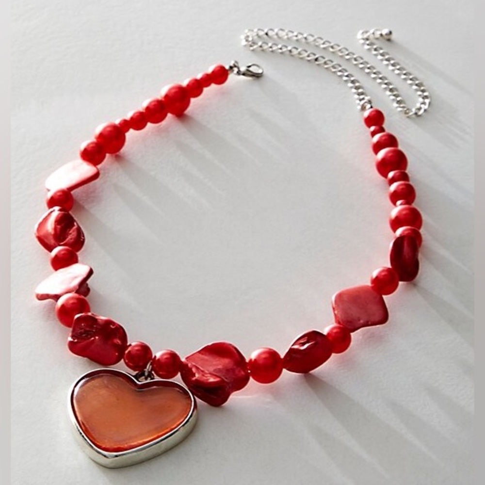NWT Free People Shuggie Necklace Red Heart Pendant